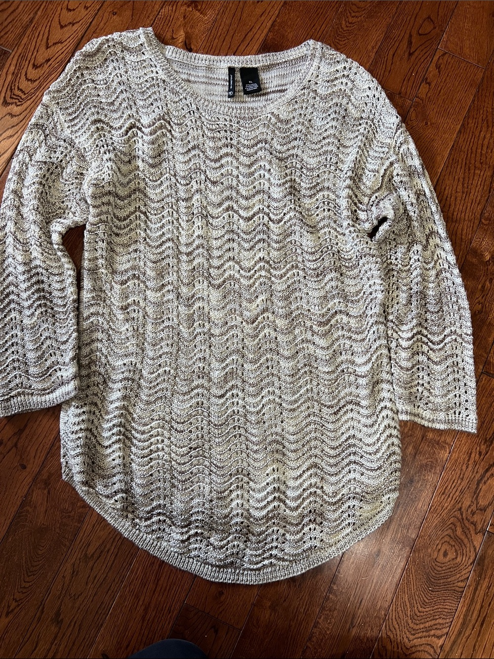 new directions Open-Weave Scoop Neck Sweater in Light Beige
